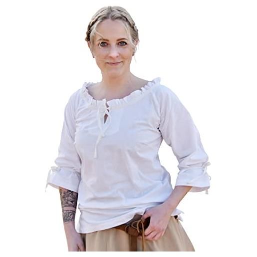 Battle-Merchant birga, camicia medievale in cotone con maniche a 3/4, abbigliamento medievale da donna, diversi colori e misure m bianca