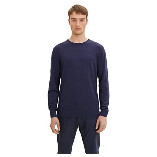 TOM TAILOR maglione basic girocollo, uomo, blu (rhapsody blue melange 31081), m
