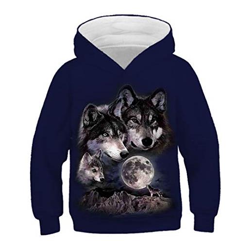 Jiheanyst 3d lupo felpe con cappuccio bambini animale lupo stampato felpe tute ragazzi ragazze giacche con cappuccio, colore immagine, 11 anni