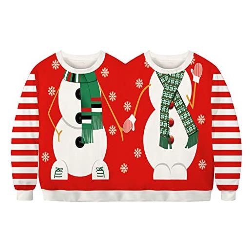 PDYLZWZY maglione natalizio per due persone, brutto maglione natalizio per uomo e donna, stampato con divertenti maglioni di natale, rosso bianco , taglia unica