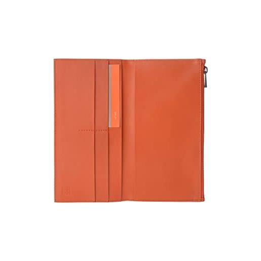 Dudu portafoglio uomo grande verticale bifold in vera pelle con cerniera zip esterna porta carte e banconote arancio