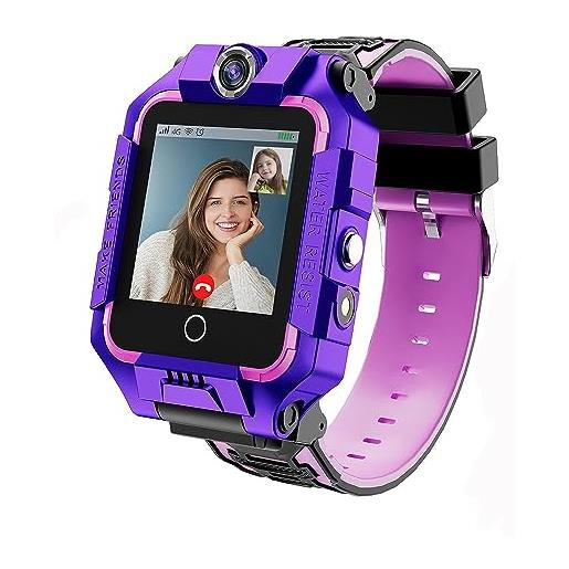 LiveGo automatico 4g bambini intelligente orologio per i ragazzi ragazze, impermeabile sicuro smartwatch, gps tracker chiamata sos camera wi. Fi, per i bambini studenti 4-12y compleanno, viola, large