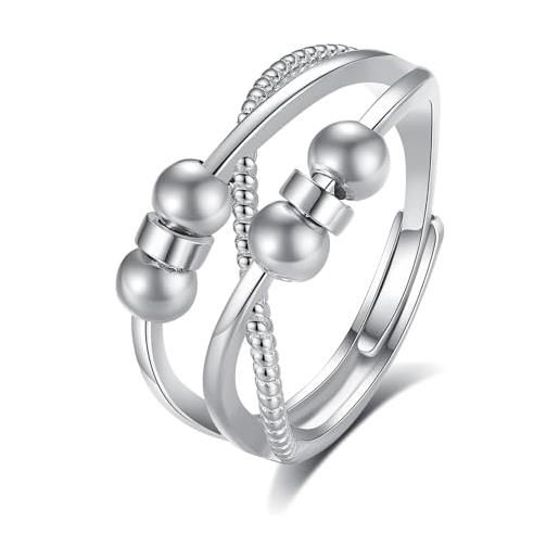 EUDORA Harmony Ball anello ansia da donna in argento sterling, anello aperto regolabile con perline rotanti anello antistress impilabile regalo per moglie nonna figlia