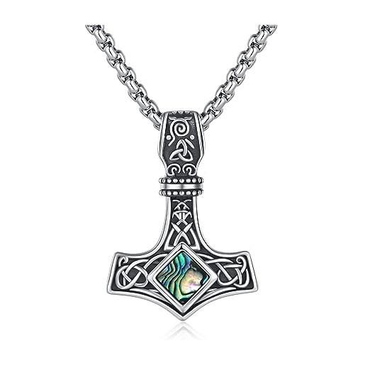 ZIPPICE collana con ciondolo a forma di martello di thor, in argento sterling 925, con nodo celtico vichingo, collana vichinga, unisex, argento sterling