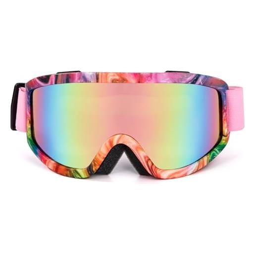 AYMQC occhiali da sci occhiali da motocross protezione uv400 occhiali da snowboard con imbottitura in schiuma per attività all'aperto uomo donna blu con montatura multicolore