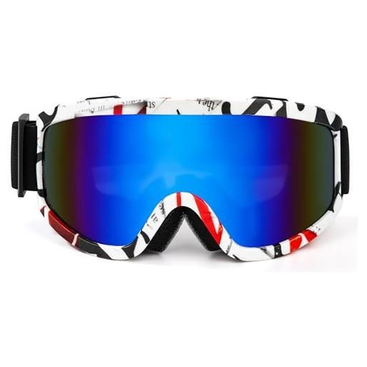 AYMQC occhiali da sci occhiali da motocross protezione uv400 occhiali da snowboard con imbottitura in schiuma per attività all'aperto uomo donna blu con cornice bianca