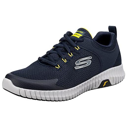 Skechers elite flex prime, scarpe da passeggio uomo, navy mesh pu giallo trim, 41.5 eu