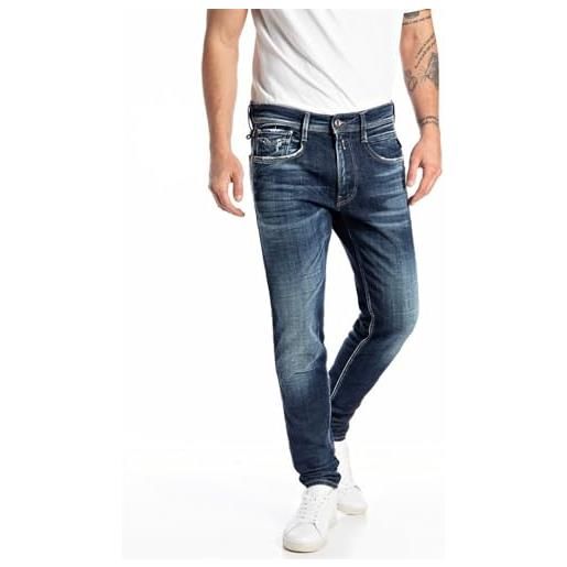 Replay jeans da uomo bronny slim fit invecchiato con elasticità, grigio (dark grey 097), w32 x l30