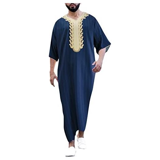 JokeLomple musulmani abito da uomo - con stampa con scollo a v abito marocchino islamico abiti arabi saudita robe preghiera abito uomo robe arabia musulmana