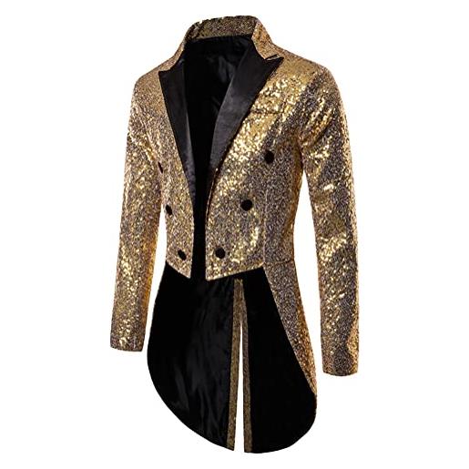 Oanviso giacca da uomo smoking a maniche lunghe paillettes glitterati tailcoat tinta unita slim fit smoking casual brillantini blazer elegante vintage festa di nozze smoking giacca a argento m