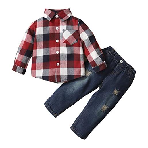 WILL THE BEST camicia maniche lunghe woodman e pantalone jeans bambino tuta completo 2 pezzi da 3 a 6 anni (4-5 anni)