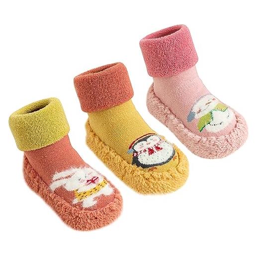 SEAUR calzini da pavimento 3 paia calzini pantofolai antiscivolo bambino ragazza ragazzo calze invernali spesse a metà polpaccio colore 2 18-24 mesi