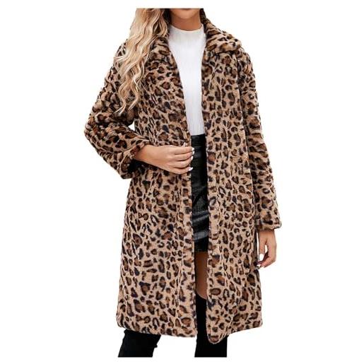 TRIGLICOLEUM cappotto di pelliccia leopardo rosa da donna in pelliccia sintetica giacca lunga giacca in pelliccia sintetica spessa cappotto caldo a maniche lunghe con colletto rovesciato, invernale