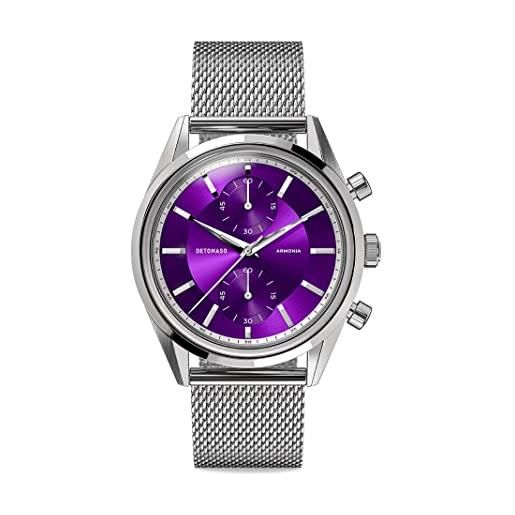 Detomaso armonia orologio da polso da donna, analogico, al quarzo, maglia milanese, argento, purple