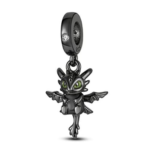 Amuefer drago nero magico charm compatibili bracciale collana pandora, argento sterling ciondolo compleanno natale gioielli regali per le donne moglie amici