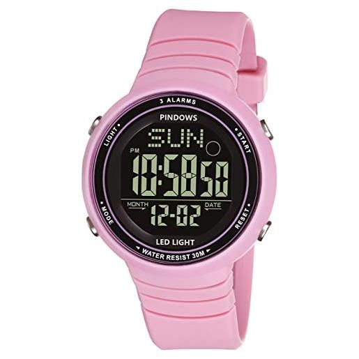 PINDOWS orologio digitale donna digitale orologio per donna sport orologio donna orologio unisex orologio adolescenti con 3 gruppi di allarme luce timer cronografo impermeabile multi-funzionale orologio