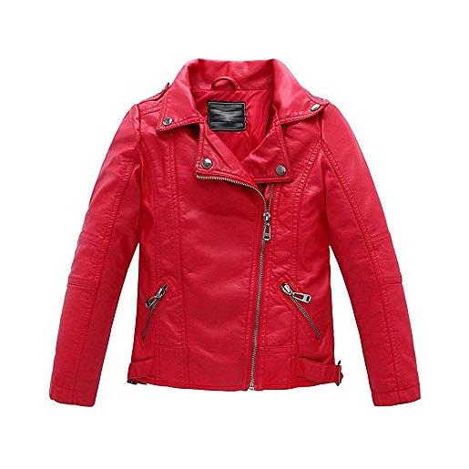 QZBAOSHU giacca in ecopelle per bambini cappotto alla moda per ragazzi capispalla cool per ragazza（rosso, 140: misura per altezza 130-140cm