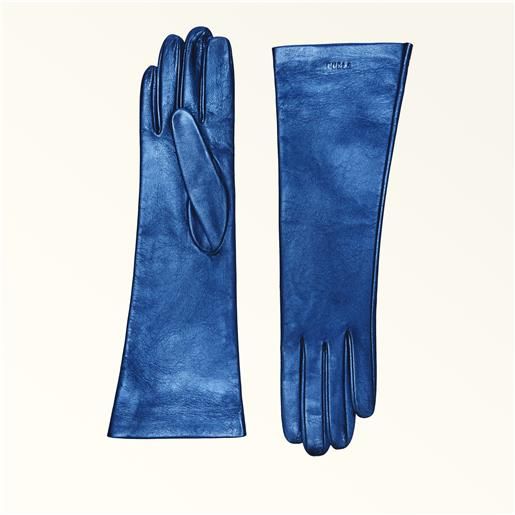 Furla 1927 guanti blu cobalto blu pelle nappata stampata con finiture metallizzate donna