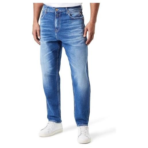 REPLAY jeans uomo sandot tapered fit in denim comfort, blu (medium blue 009), w33 x l32