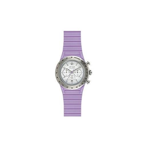 HIP HOP orologio unisex ad chrono 39mm quadrante bianco e cinturino in silicone, metallo viola, movimento chrono quarzo