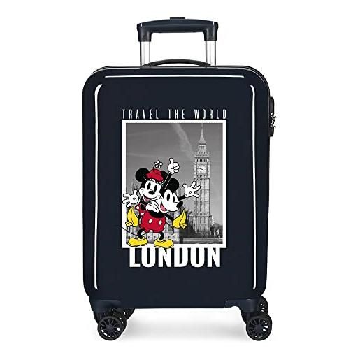 Disney topolino e minnie viaggia per il mondo londra valigia cabina blu 38x55x20 cm abs rigido chiusura laterale a combinazione 34l 2 kg 4 doppie ruote bagaglio a mano