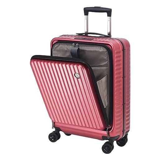 TydeCkare bagaglio a mano da 20 pollici 39 * 20 * 55 cm in alluminio con tasca frontale con cerniera, valigia rigida leggera in abs+pc con lucchetto tsa, rosso vino