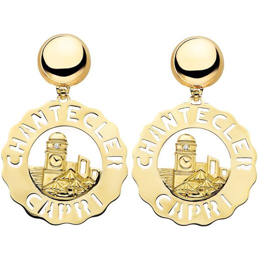 Chantecler Capri chantecler logo orecchini grandi piazzetta in oro giallo e diamanti