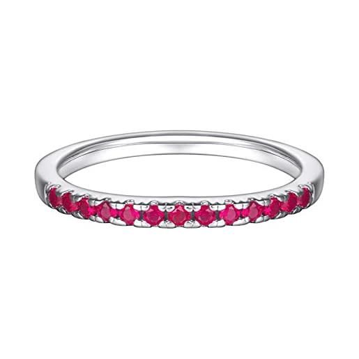 Epinki anello a fascia ragazza, anello rotonda con zirconi rosso fedi nuziali gioielli argento 925 donna misura 15
