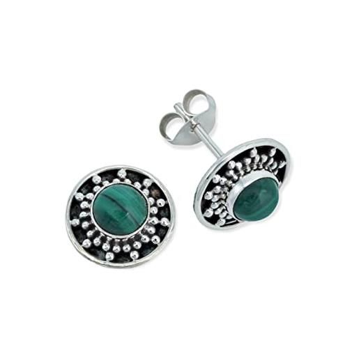 mantraroma orecchini a perno argento 925 con pietre preziose malachite pietra verde orecchini in argento sterling da donna in vero argento (mos-084-10)