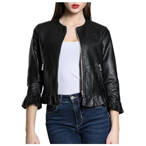 Laphilo giacca corta donna ecopelle bolero con cerniere manica lunga jacket senza collare cod. 7720 (l, cod. 598 nero)