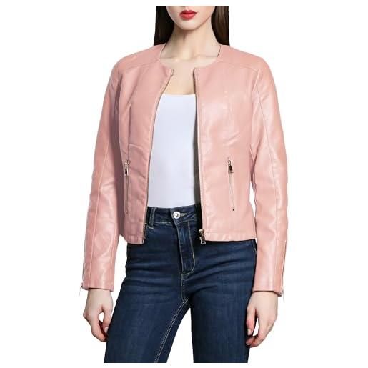 Laphilo giacca corta donna ecopelle bolero con cerniere manica lunga jacket senza collare cod. 7720 (m, cod. 083 rosa)