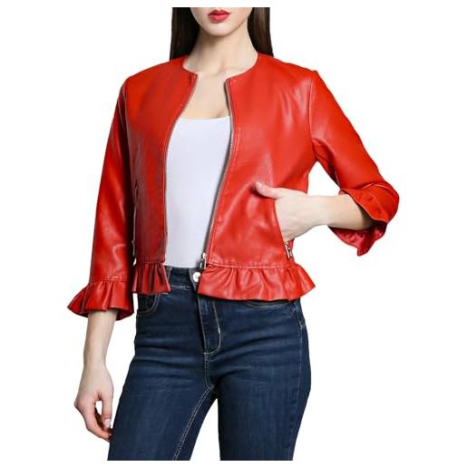Laphilo giacca corta donna ecopelle bolero con cerniere manica lunga jacket senza collare cod. 7720 (s, cod. 171 rosa)