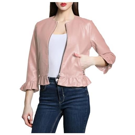 Laphilo giacca corta donna ecopelle bolero con cerniere manica lunga jacket senza collare cod. 7720 (l, cod. 171 rosa)