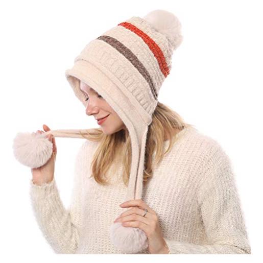 TENDYCOCO berretto lavorato a maglia con cappello peruviano pom pom berretto teschio cappelli invernali da donna con paraorecchie