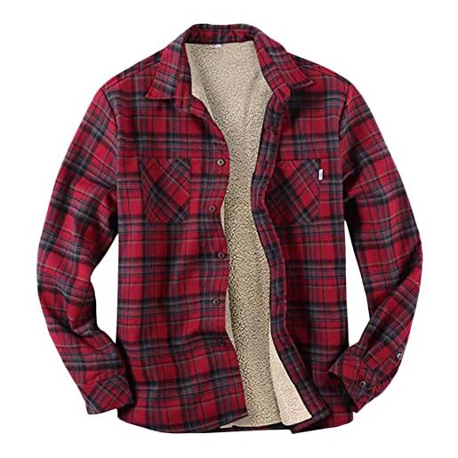 YOUCAI uomo camicia casual a quadri plaid shirt vintage giacca in flanella a quadri camicia imbottita da lavoro camicia termica, rosso1, l