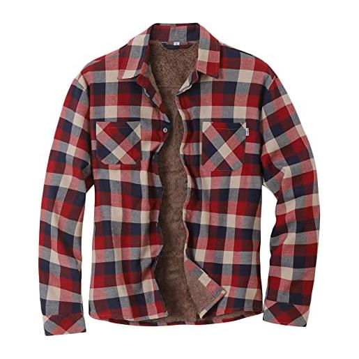 YOUCAI uomo camicia casual a quadri plaid shirt vintage giacca in flanella a quadri camicia imbottita da lavoro camicia termica, rosso2, l