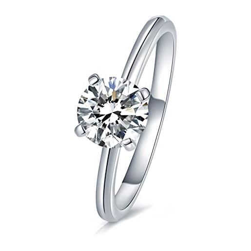 Mejewri anello di fidanzamento da donna in argento sterling 925 da donna solitario d colore vvs1 moissanite oro bianco 14 carati 1ct / 2ct 47-63, (19.5, 2)