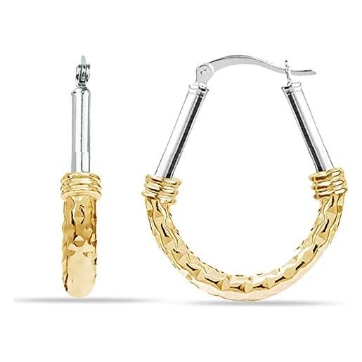 LeCalla orecchini a cerchio in argento sterling con design italiano bicolore taglio a diamante placcato oro a forma di goccia per le donne, argento, non noto