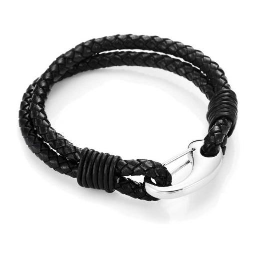 Urban-Jewelry braccialetto in vera pelle intrecciato con gancio in acciaio inox, colori nero, argento