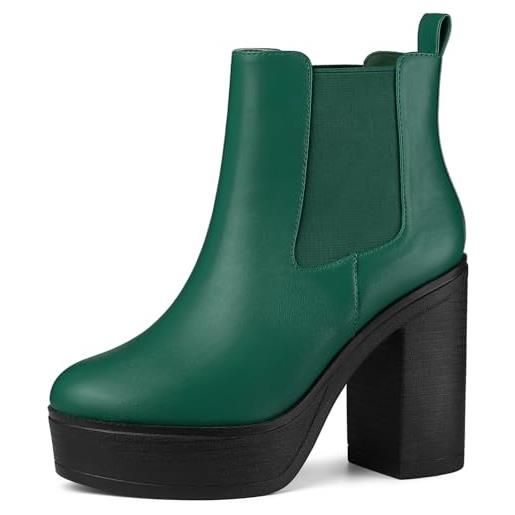 Allegra K stivaletti chelsea da donna con tacco alto e plateau, verde, 39.5 eu