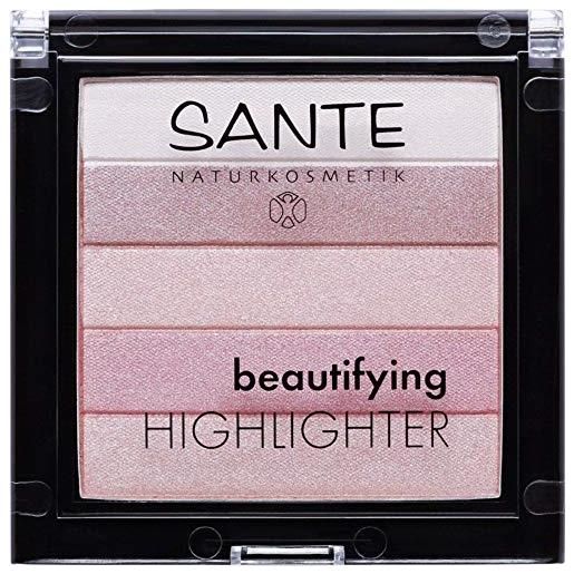 Sante Naturkosmetik beautifying highlighter 02 rosa, 5 sfumature di cipria, estratti biologici e olio di macadamia, trucco naturale, 7 g
