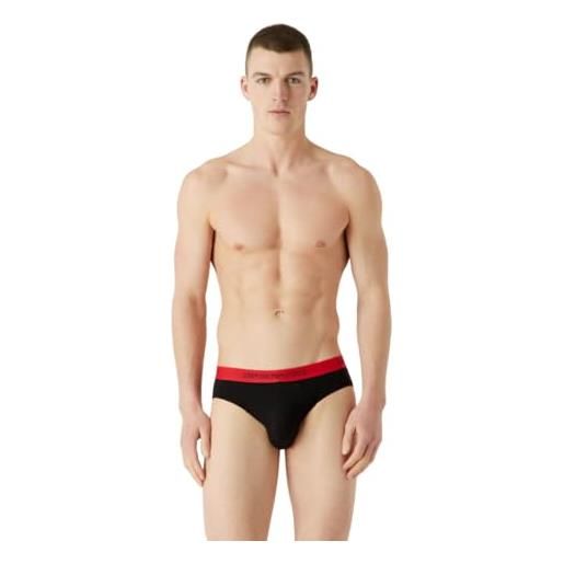 Emporio Armani men's 3-pack pure cotton brief slip boxer, marine/print marine/mustard, m (pacco da 3) uomini