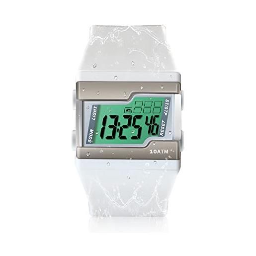 TEKMAGIC orologio polso digitale donna impermeabile 10 atmosfere per subacquee e nuoto con sveglia, lap cronografo, calendario, retroilluminazione