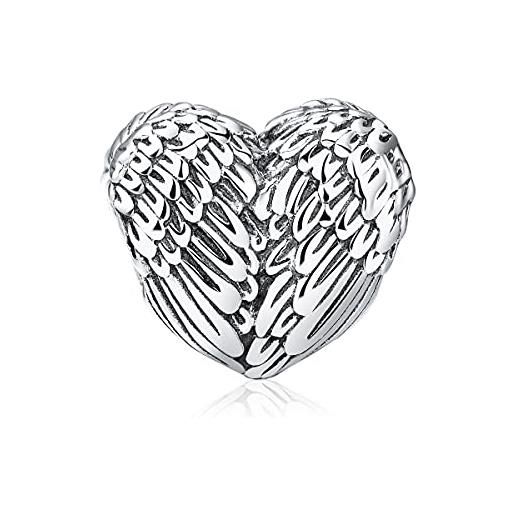 SUSBAG pendente a forma di cuore con ali d'angelo in argento sterling 925 per collana bracciale