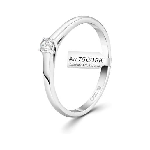 EDELIND anello solitario diamante 0.10 ct oro bianco 18k 750 anello donna con diamante taglio brillante anello di fidanzamento ø 51 mm con scatola regalo