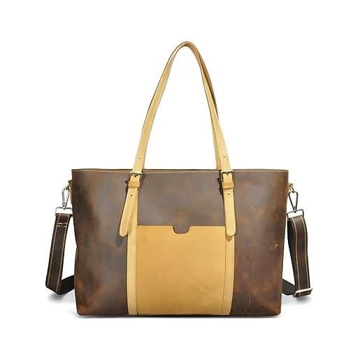 Handadsume cuoio genuino pelle di cavallo pazzo sacchetto di borsa borsa a mano maniglia superiore borsa a tracolla per le donne 6640 (w-804217-marrone)