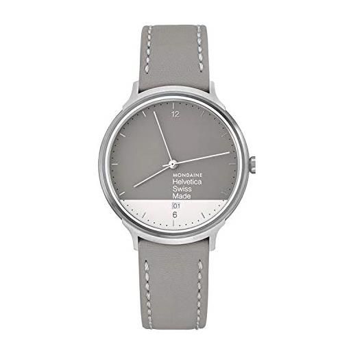 Mondaine helvetica light - orologio con cinturino grigio in pelle per uomo e donna, mh1. L2280. Lh, 38 mm. 