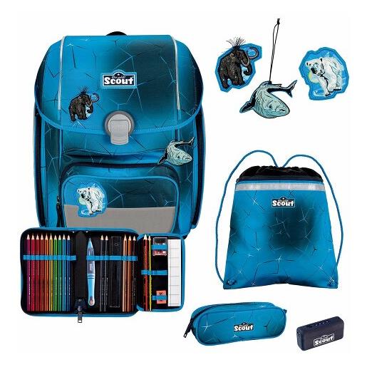 Scout genius exklusiv safety light set di borse per la scuola blu