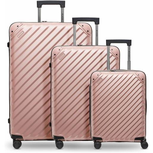 Pactastic collezione 03 set di valigie a 4 ruote, 3 pezzi, con piega elastica rosa