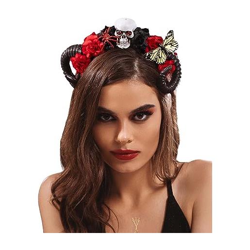IYOU fascia di halloween fiore rosso copricapo teschio ragno festa accessori per capelli per donne e ragazze